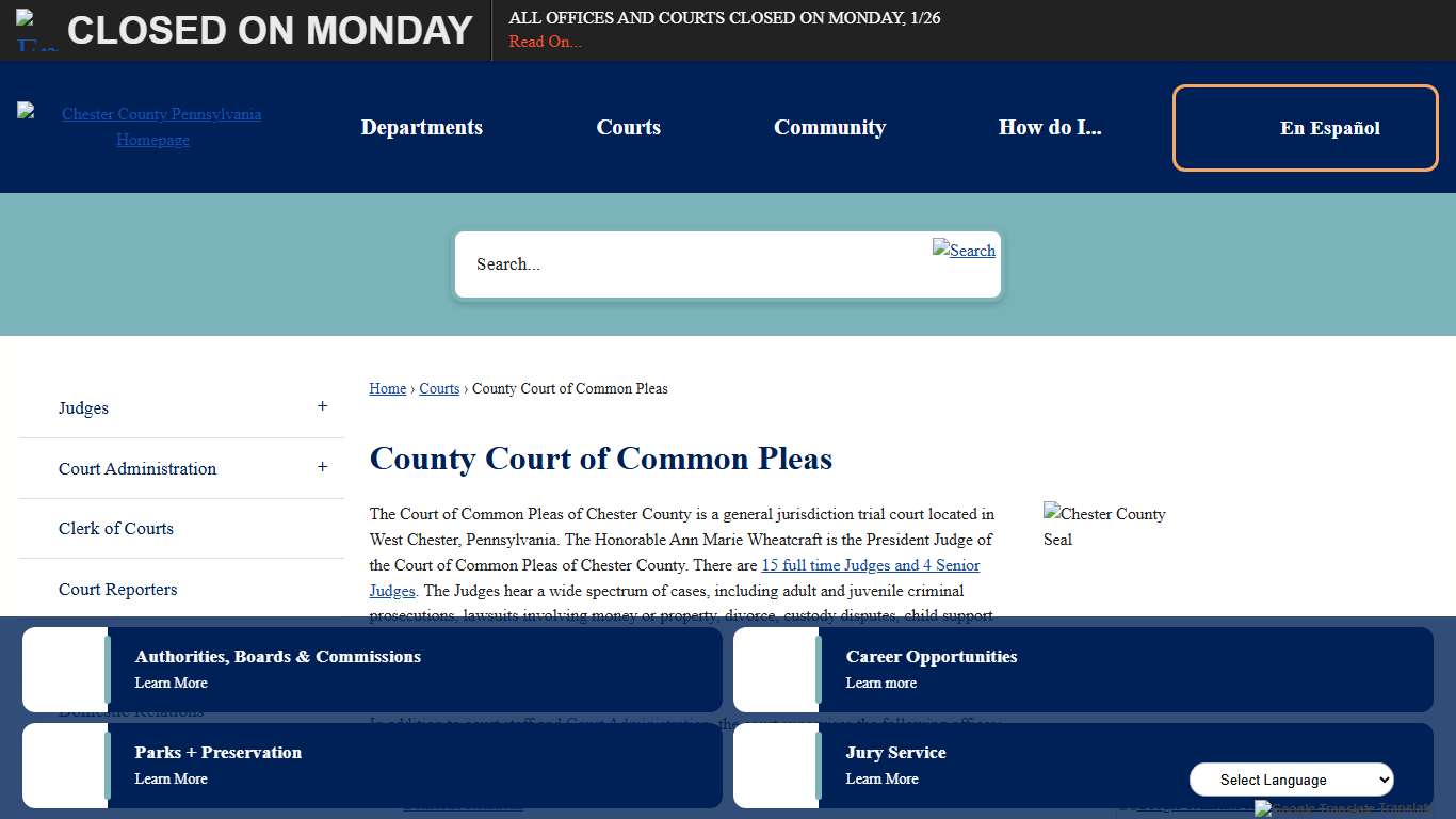 County Court of Common Pleas Chester County, PA - Official Website